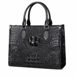Luxury White Crocodile Embossed Leather Tote Bag