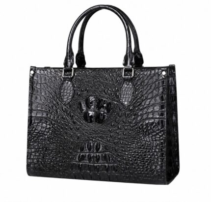 Luxury White Crocodile Embossed Leather Tote Bag