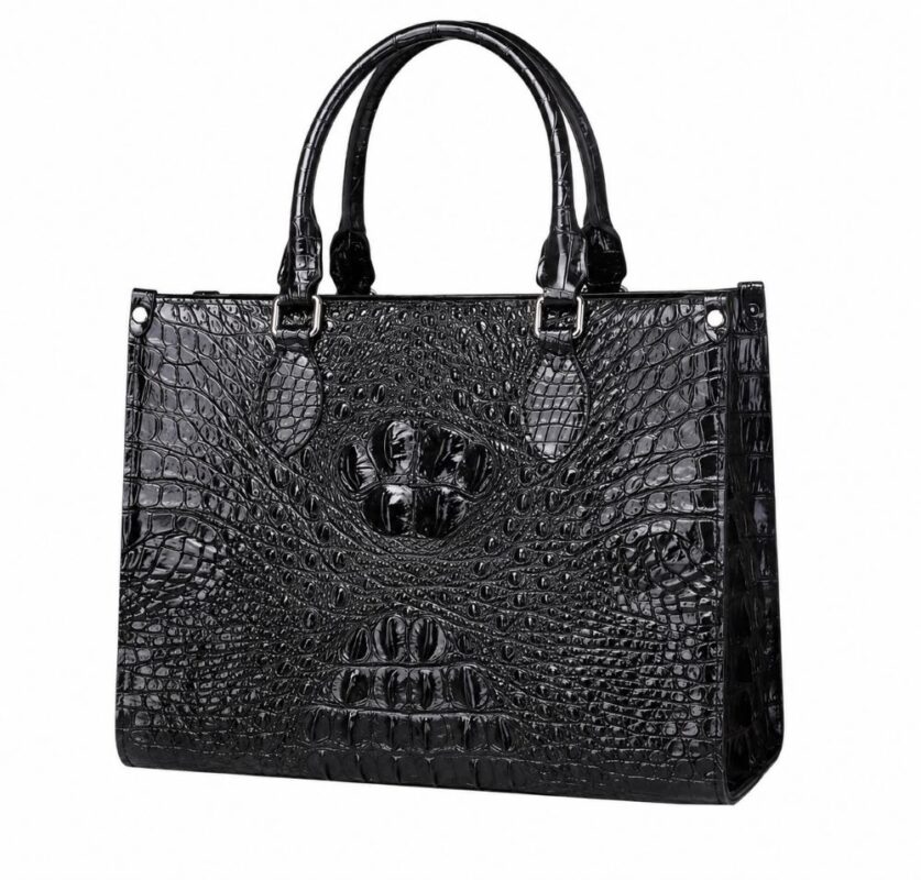 Luxury White Crocodile Embossed Leather Tote Bag