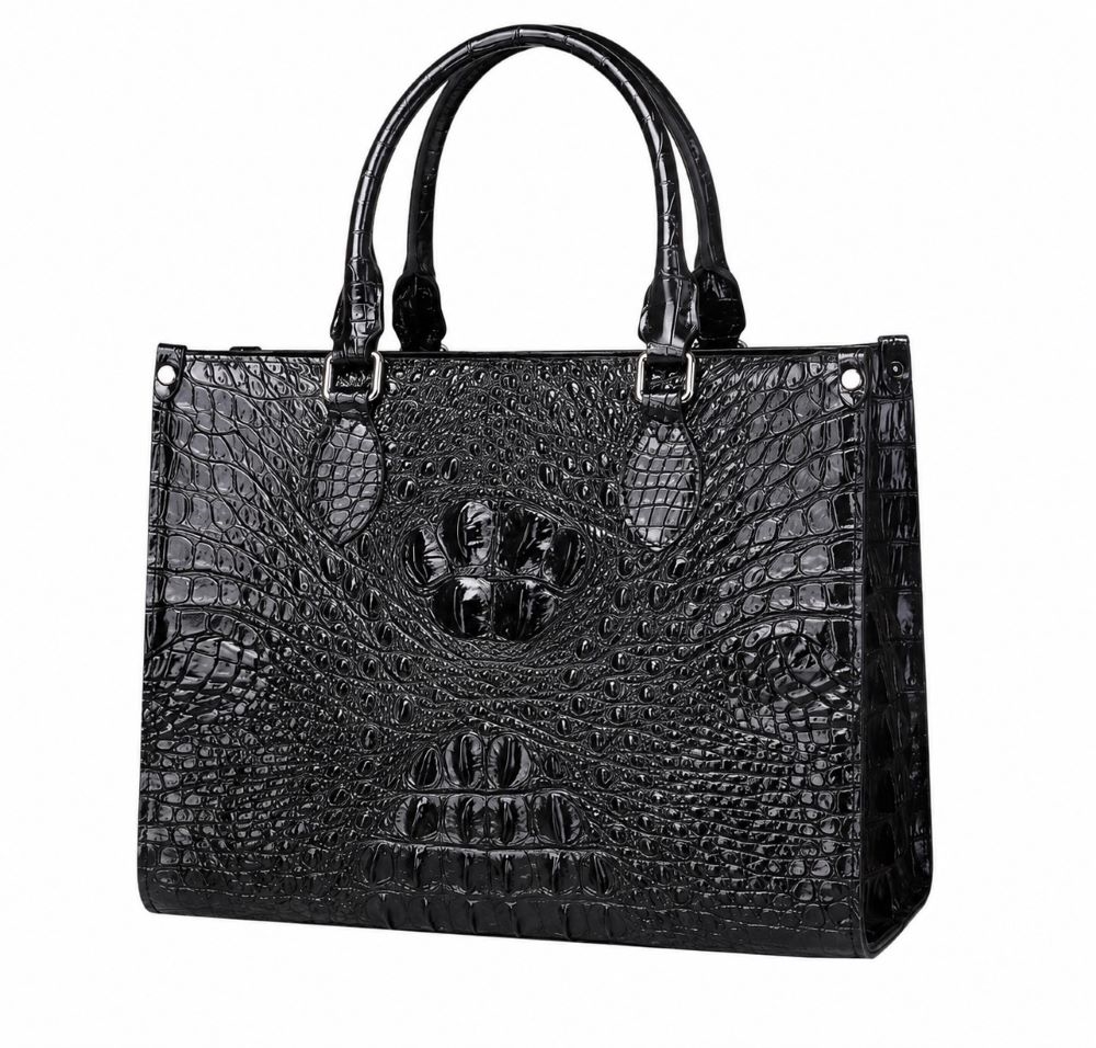 Luxury White Crocodile Embossed Leather Tote Bag