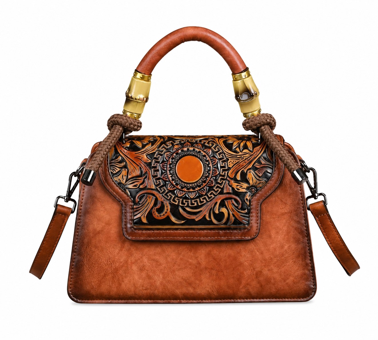 Vintage Hand-Tooled Genuine Leather Handbag