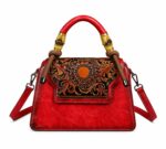 Vintage Hand-Tooled Genuine Leather Handbag red