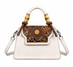 Vintage Hand-Tooled Genuine Leather Handbag white