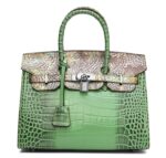 green leather bag