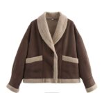 sherpa trim jacket women beige