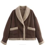 sherpa trim jacket women beige