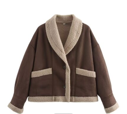 sherpa trim jacket women beige