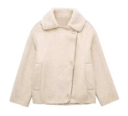 Women's Suede Sherpa Lined Winter Jacket beige