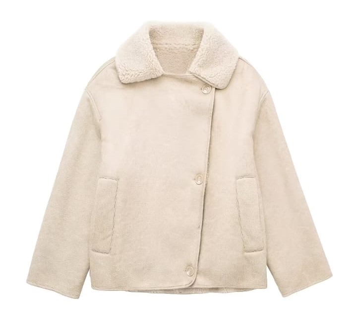 Women's Suede Sherpa Lined Winter Jacket beige