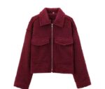 grey wool jacket women red