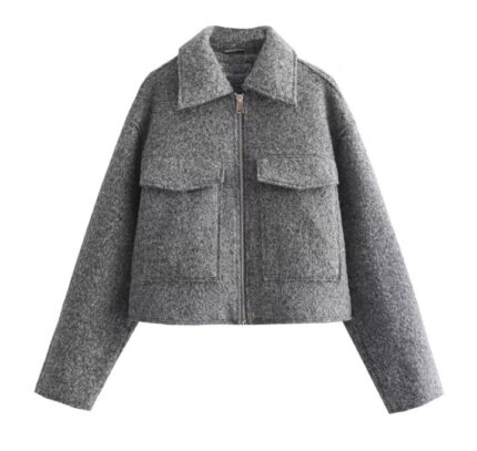 Grey Tweed Wool Blend Cropped Jacket