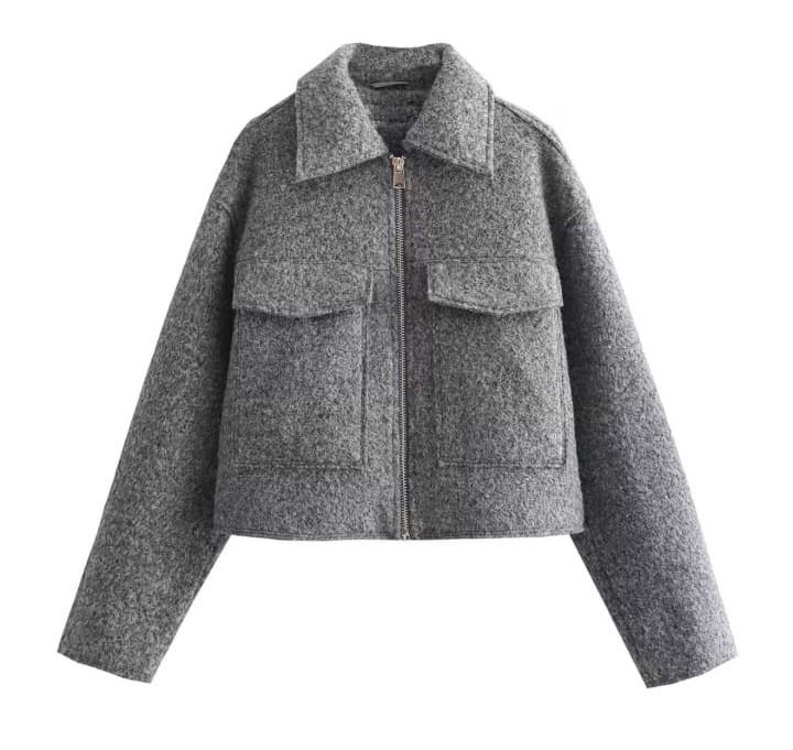 Grey Tweed Wool Blend Cropped Jacket