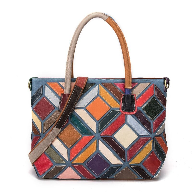 Luxury Geometric Patchwork Leather Tote Bag